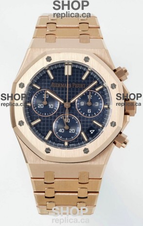 Royal Oak Chrono 26240 Rose Gold Strap in Blue Dial Super Clone Watch 