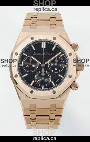 Royal Oak Chrono 26240 Rose Gold Strap in Black Dial Super Clone Watch 