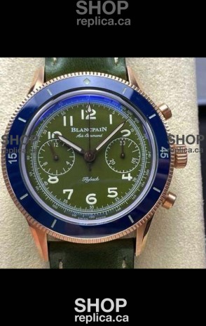 Blancpain Air Command Rose Gold Casing Blue Bezel Super Clone Watch 
