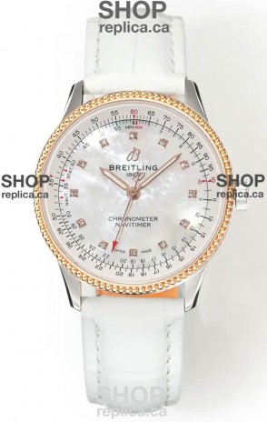 Navitimer Automatic 36 Rose Gold White Strap Super Clone Watch 