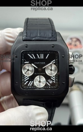 Cartier Santos 100 DLC Coating Black Dial 44MM Swiss Replica Watch 