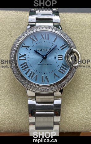 Ballon De Cartier Automatic Ice Blue Diamonds 36MM Dial Super Clone Watch 