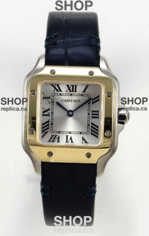 Cartier Santos Swiss Quartz 27MM Two Tone Leather Strap Super Clone Watch