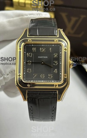 Santos Dumont 31MM Yellow Gold Taupe Grey Dial Super Clone Watch 