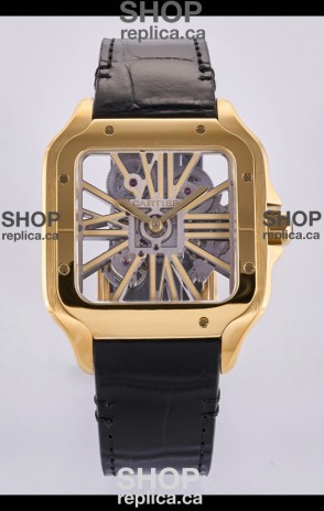 Santos De Cartier Super Clone Watch in Skeleton Dial Rose Yellow Case
