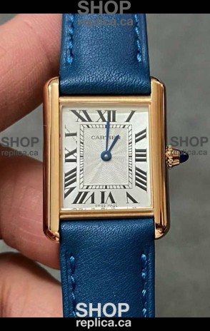 Cartier Tank Louis 22MM Swiss Quartz Gold Casing Blue Strap Watch 