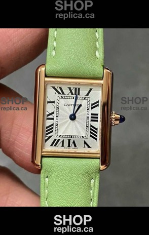 Cartier Tank Louis 22MM Swiss Quartz Gold Casing Green Strap Watch 
