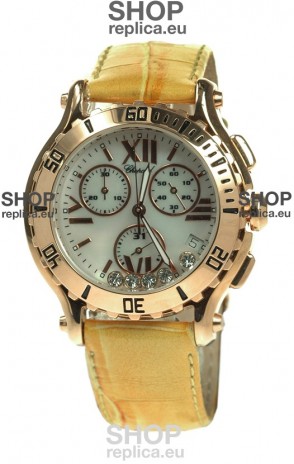 Chopard Happy Sport Diamonds Edition Replica Gold Watch in Yellow Strap