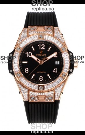 Hublot Big Bang One Click moissanite Rose Gold Super Clone Watch Black Dial