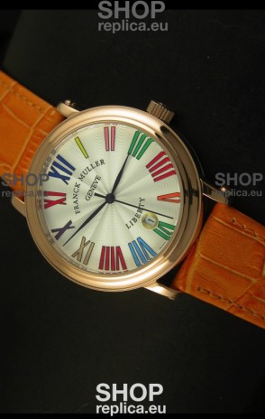 Franck Muller Master of Complications Liberty Japanese Replica Watch in Pink Gold Case