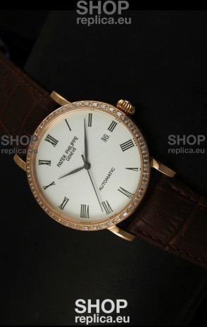 Patek Philippe Calatrava 5120 Swiss Replica Watch in Pink Gold Casing - Roman Hours