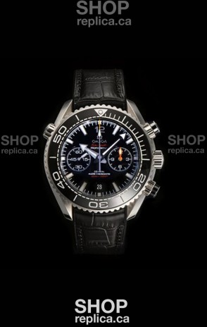 Omega Speedmaster Planet Ocean Black Dial Leather Strap Super Clone Watch 