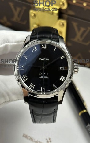 Omega De Ville Co-Axial 41MM Black Dial Leather Strap Super Clone Watch 