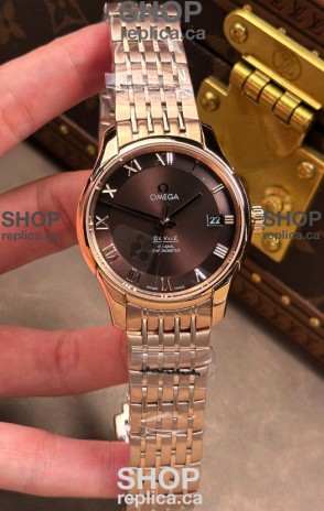 Omega De-Ville Rose Gold Brown Roman Dial 41MM Super Clone Watch 
