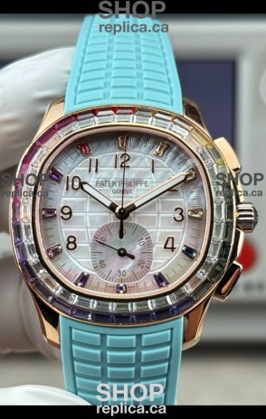 Patek Philippe Aquanaut 7968 Rose Gold Tiffany Blue Strap Super Clone Watch 