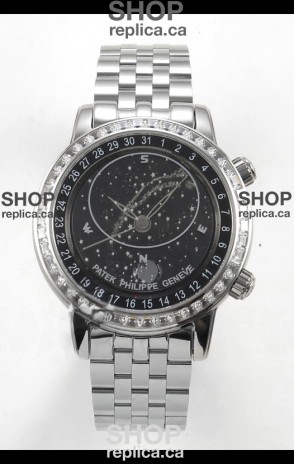 Patek Philippe Grand Complications 6102 Black Dial Steel Strap Super Clone Watch 