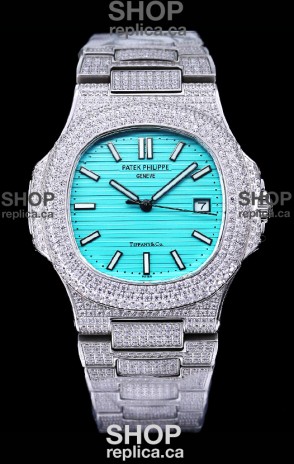 Patek Philippe Super Clone Nautilus 5711/1A Diamonds Paved Edition Tiffany Blue Dial