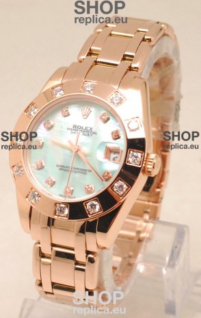 Rolex Datejust Swiss Replica Rose Gold Watch in Green Pearl Dial - 34MM