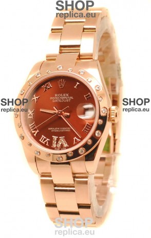 Rolex Datejust Swiss Replica Rose Gold Watch in Brown Dial - 36MM
