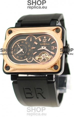 Bell and Ross BR Minuteur Tourbillon Japanese Replica Gold Watch in Black Dial