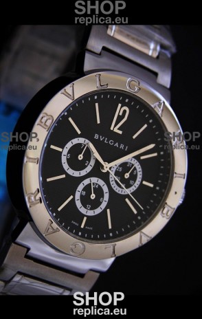 Bvlgari Diagono Japanese Replica Quartz Watch in Black Dial