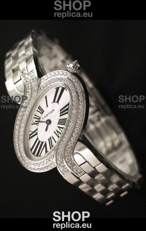 Delices De cartier Japanese Watch in Steel Strap and Diamonds Bezel