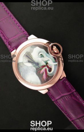 Ballon De Cartier Watch in Elephant Lacquered Dial and Pink Gold Casing