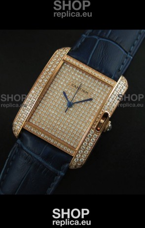 Cartier Tank Anglaise Ladies Replica Watch in Gold Case/Purple Strap