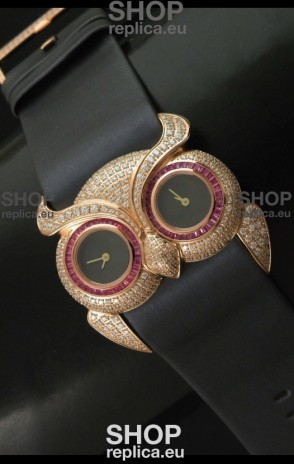 Chopard Animal World Ladies Owl Black Full Diamond Watch with Gold Plating