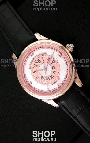 Montblanc Pure Mechanique Horlogere Swiss Replica Rose Gold Watch in Mop Pink Dial