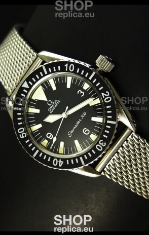 Omega Seamaster 300 Black Dial Swiss Watch with Mesh Strap