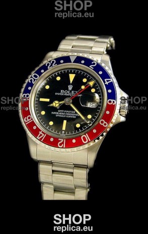 Rolex GMT Master Swiss Replica Steel Watch in Black Dial