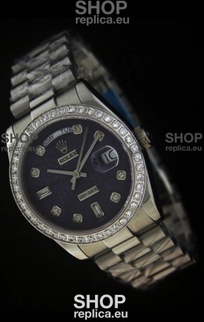 Rolex Day Date Just Japanese Replica Watch in Printed Purple Dial