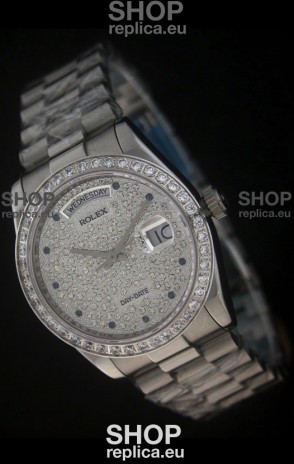 Rolex Day Date Just swiss Replica Watch in Full Diamonds Dial 