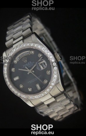 Rolex Day Date Just Japanese Replica Watch in Black Dial 