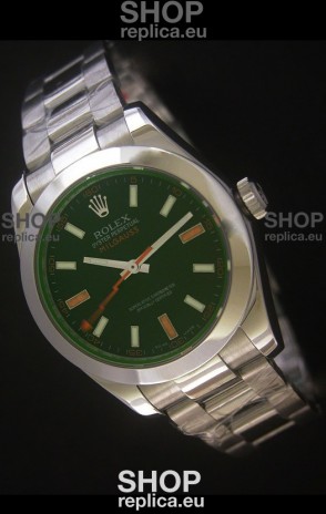 Rolex Oyster Perpetual Milgauss Swiss Replica Stainless Steel Watch in Black Dial