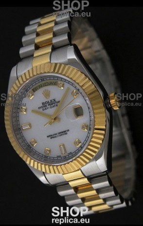 Rolex Day Date Just swiss Replica Two Tone Gold Watch in Mop White Dial