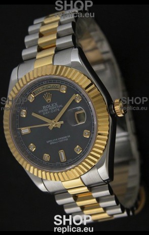 Rolex Day Date Just swiss Replica Two Tone Gold Watch in Mop Grey Dial