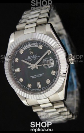 Rolex Oyster Perpetual Day Date Swiss Replica Watch in Black Mother of Pearl Dial