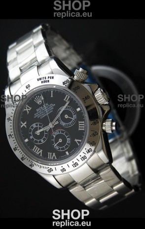 Rolex Daytona Japanese Replica Steel Watch in Black Dial