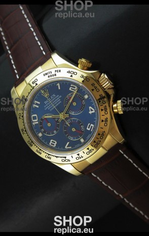 Rolex Daytona Cosmograph Swiss Replica Yellow Gold Watch in Blue Dial