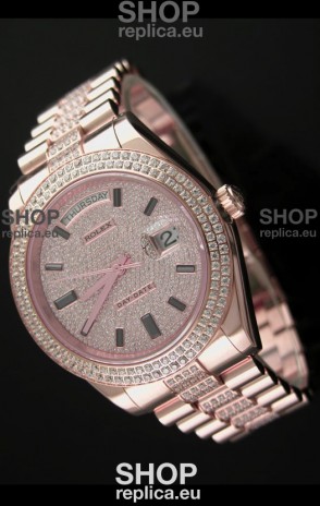 Rolex Day Date Swiss Automatic Rose Gold Watch in Ruby Stick Markers