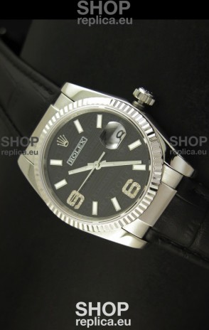 Rolex Replica Datejust Swiss Replica Watch - 37MM - Black Dial/Strap