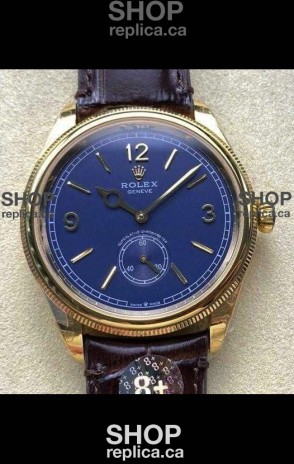 Rolex 1908 Perpetual in Yellow Gold Casing Blue Dial Swiss Replica Watch 