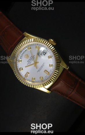 Rolex Day Date 36MM Yellow Gold Swiss Replica Watch - Silver Dial 