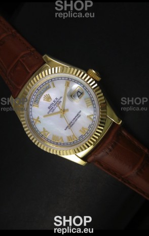 Rolex Day Date 36MM Yellow Gold Swiss Replica Watch - White MOP Dial