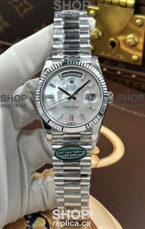Rolex Day Date 228236 Stainless Steel Pearl Crystal Dial Super Clone Watch 