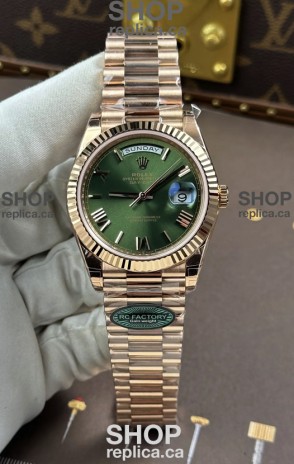 Rolex Day Date 228236 Rose Gold Green Roman Dial Super Clone Watch 