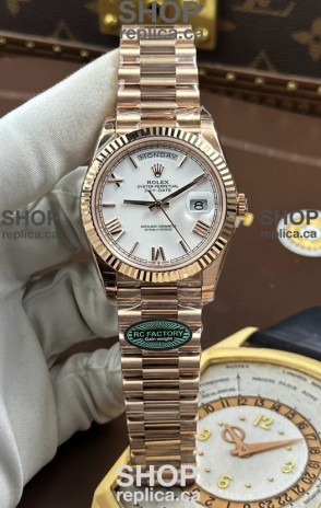 Rolex Day Date 228236 Rose Gold White Roman Dial Super Clone Watch 