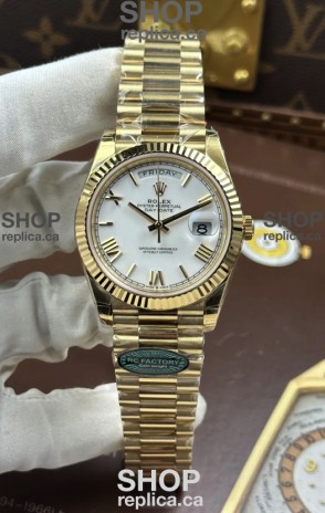 Rolex Day Date 228238 Yellow Gold White Roman Dial Super Clone Watch 